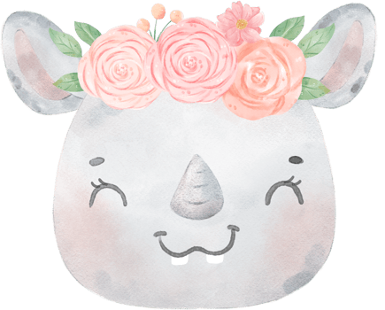 Cute sweet cheerful Baby Rhinoceros smile face, wild animal watercolour nursery children cartoon drawing png