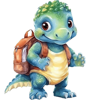 Cute cartoon dinosaur with backpack, Watercolor illustration png