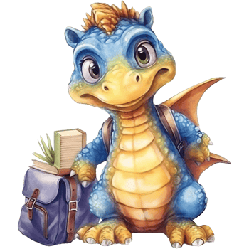 Cute cartoon dinosaur with backpack, Watercolor illustration png