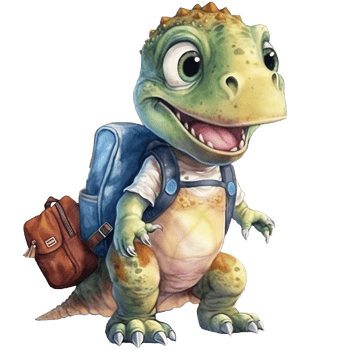 Cute cartoon dinosaur with backpack, Watercolor illustration png