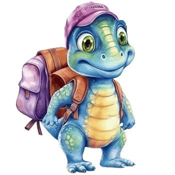 Cute cartoon dinosaur with backpack, Watercolor illustration png