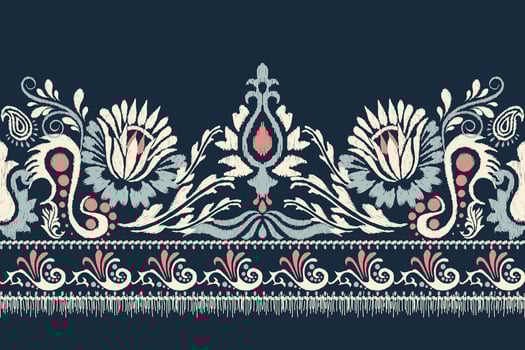 Ikat floral paisley embroidery on navy blue background.Ikat ethnic oriental pattern traditional.Aztec style abstract vector illustration.design for texture,fabric,clothing,wrapping,decoration,sarong.