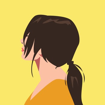 avatar beautiful woman face wearing hat with short hairstyle. side view. vector graphic.