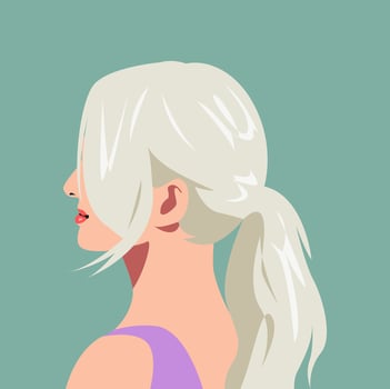 avatar portrait of beautiful girl face with ponytail blonde hairstyle. hair covering the face. side view. vector graphic.
