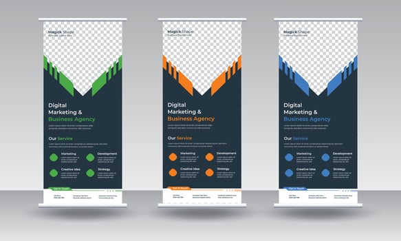 Corporate business standee rollup banner design vector template Pro Vector