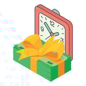 Income management icon isometric vector. Desk clock and stack of dollar banknote vector