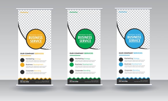 Corporate business standee rollup banner design vector template Pro Vector