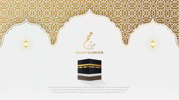 Hajj e Mabroor White and golden Islamic Background with Decorative Ornament Arch Frame vector