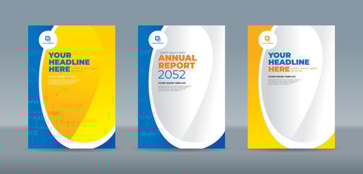 Abstract ellipse and curve with blue and orange color background. A4 size book cover template for annual report, magazine, booklet, proposal, portfolio, brochure, poster vector
