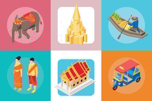 Thai Travel Isometric Set vector