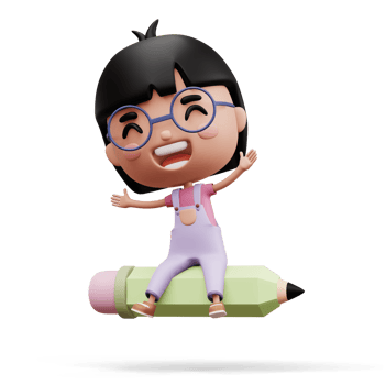 Happy child with pencil, cute girl cartoon character, 3d rendering png