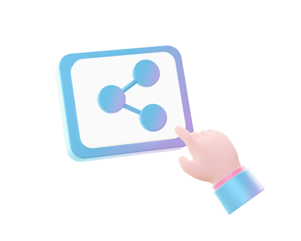 3d render of Gradient share with hand illustration icons for UI UX web mobile apps ads png