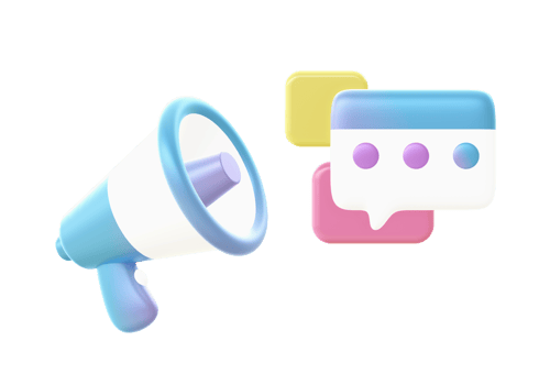 3d render of Gradient loudspeaker with chat bubble illustration icons for UI UX web mobile apps social media ads designs png