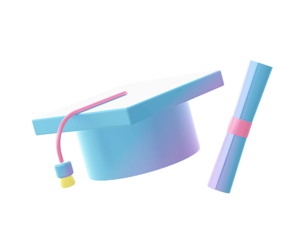 3d render of Gradient college education graduation hat toga and scroll illustration icons for UI UX png