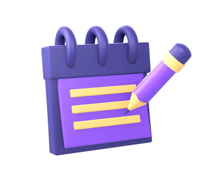 3d purple paper note book reminder with pencil side icon for UI UX png