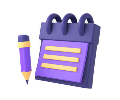 3d purple paper note book reminder with pencil icon for UI UX png