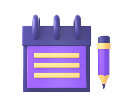 3d purple paper note book reminder with pencil icon for UI UX web mobile apps social media ads designs png
