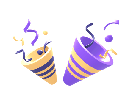 3d purple two party popper celebration with confetti icon for UI UX web mobile apps social media ads designs png