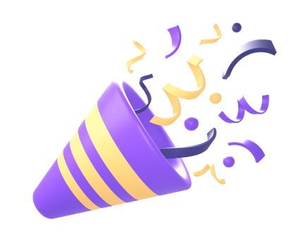 3d purple party popper celebration with confetti icon for UI UX web mobile apps social media ads designs png