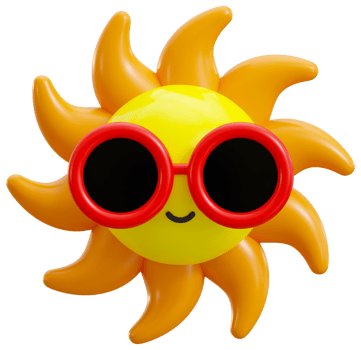 3D rendering cute sunny sun wearing sunglasses cartoon character illustration. Summer concept icon png
