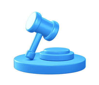 3d illustration icon of Justice hammer with circular or round podium png
