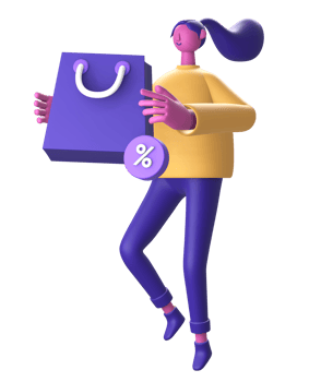 3D Character with shopping bag promo discount for UI UX web mobile apps social media png