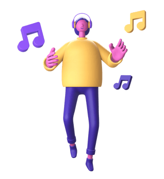 3D Character with headphone and music note for UI UX web mobile apps social media png