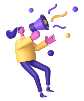 3D Character with promotion loudspeaker and sphere for UI UX web mobile apps social media png