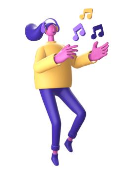 3D Character using headphone and music note for UI UX web mobile apps social media png