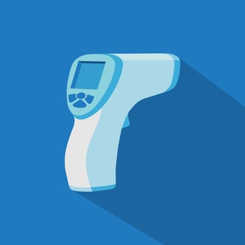 Cartoon electronic thermometer, Non-contact digital body infrared thermometer isolated on blue background. vector