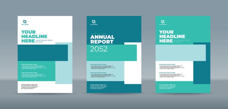 Abstract random rectangle bars on green tosca and white color background. A4 size book cover template for annual report, magazine, booklet, proposal, portfolio, brochure, poster vector