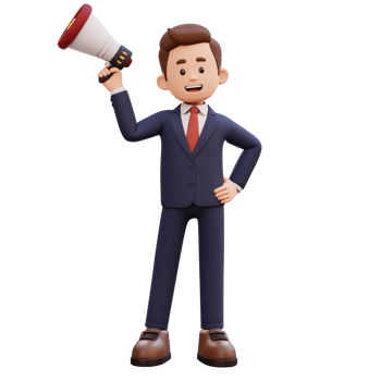 3d male character holding a megaphone png