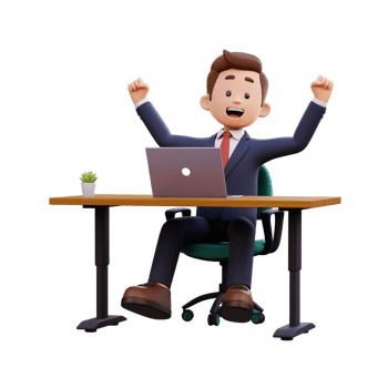 3d male character happy working on a laptop png