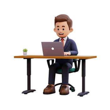 3d male character working on a laptop png