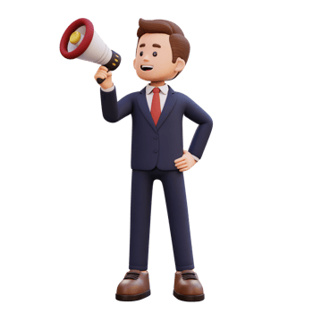 3d male character give announcement use megaphone png