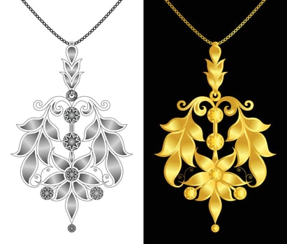 Necklace silver golden jewelry swirl Pendants Sterling silver necklaces ornaments multicolor vector