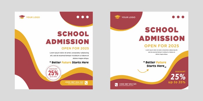 School admission social media post or banner template vector