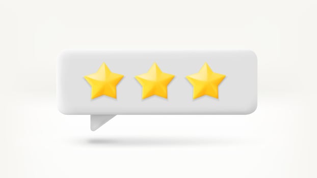 Speech bubble with rating stars. Feedback concept. 3d vector illustration
