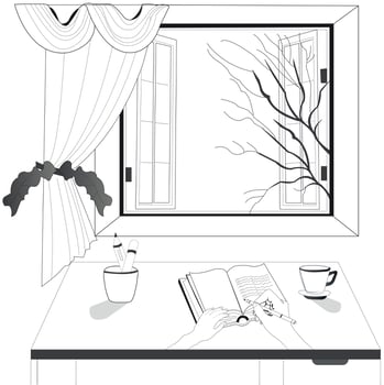 studyroom and a tree art by liner vector