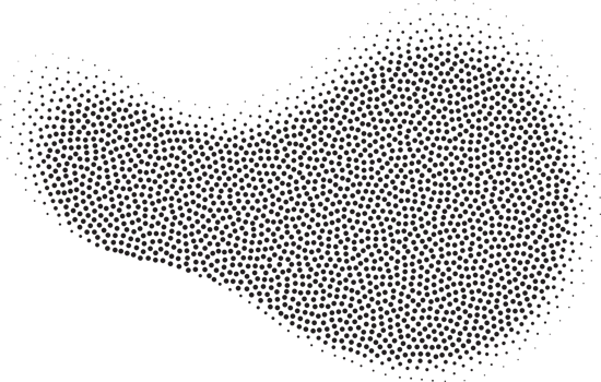 Abstract halftone shape with fluid gradient dots. Liquid stipple grunge stain with gradation. Grainy random shading element. png