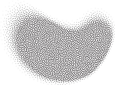 Abstract halftone shape with fluid gradient dots. Liquid stipple grunge stain with gradation. Grainy random shading element. png