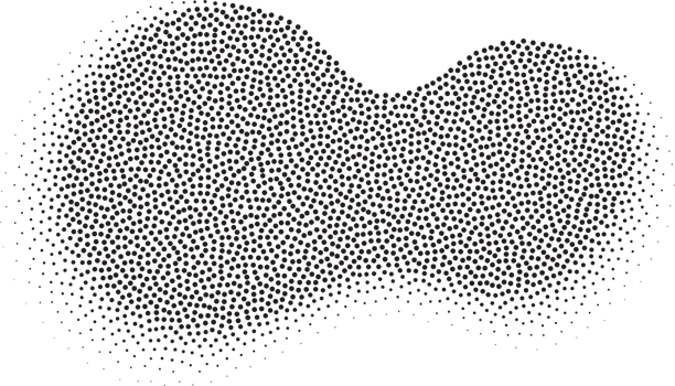 Abstract halftone shape with fluid gradient dots. Liquid stipple grunge stain with gradation. Grainy random shading element. png
