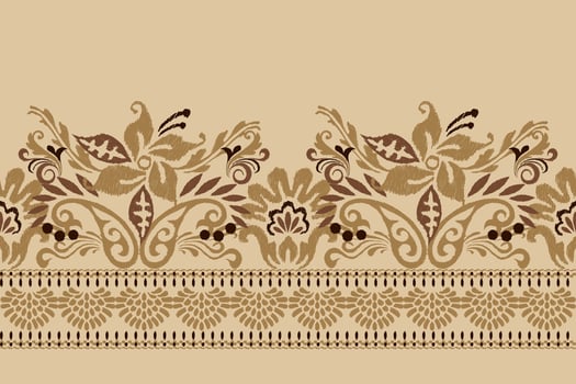 Ikat floral paisley embroidery on brown background.Ikat ethnic oriental pattern traditional.Aztec style abstract vector illustration.design for texture,fabric,clothing,wrapping,decoration,sarong,scarf