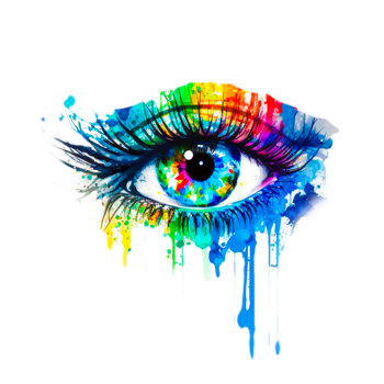 Female eye A watercolor painting of a blue eye with a rainbow colored eye. Vivid color eye png