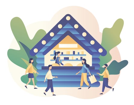Weekend fest, food street fair, family festival concept. Modern flat cartoon style. Vector illustration