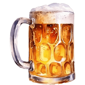 Beer mug with foam watercolor hand drawn illustration png