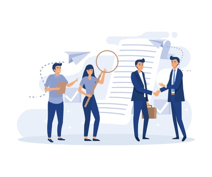 business people reading legal document concept, flat vector modern illustration,