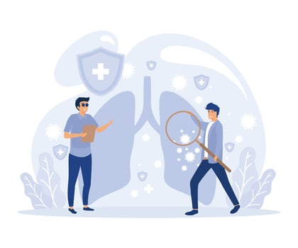 Respiratory system disease, Bronchial asthma diagnosis, medicine and treatment, flat vector modern illustration