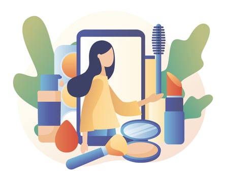 Makeup consept. Beauty blog, Make Up artist, Face Care and Beauty. Fashion blogging, internet influencer. Modern flat cartoon style. Vector illustration on white background