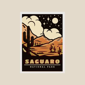saguaro national park print poster vintage  vector symbol illustration design